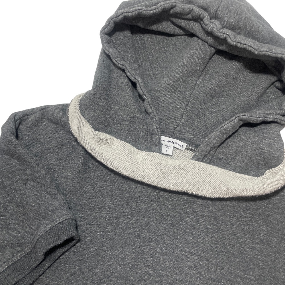 James Perse 2 Grey Cropped Hooded Sweatshirt Pockets